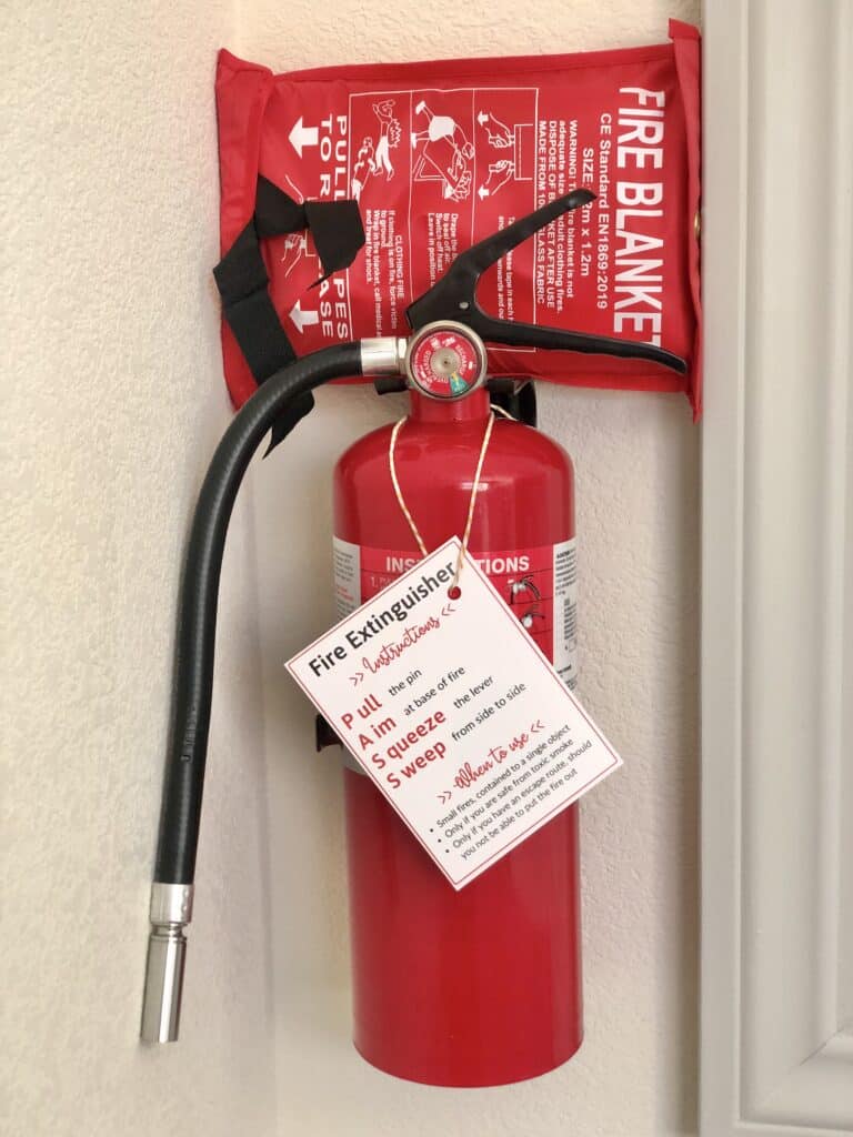 Fire Extinguisher with Free Printable Instructions tied to it