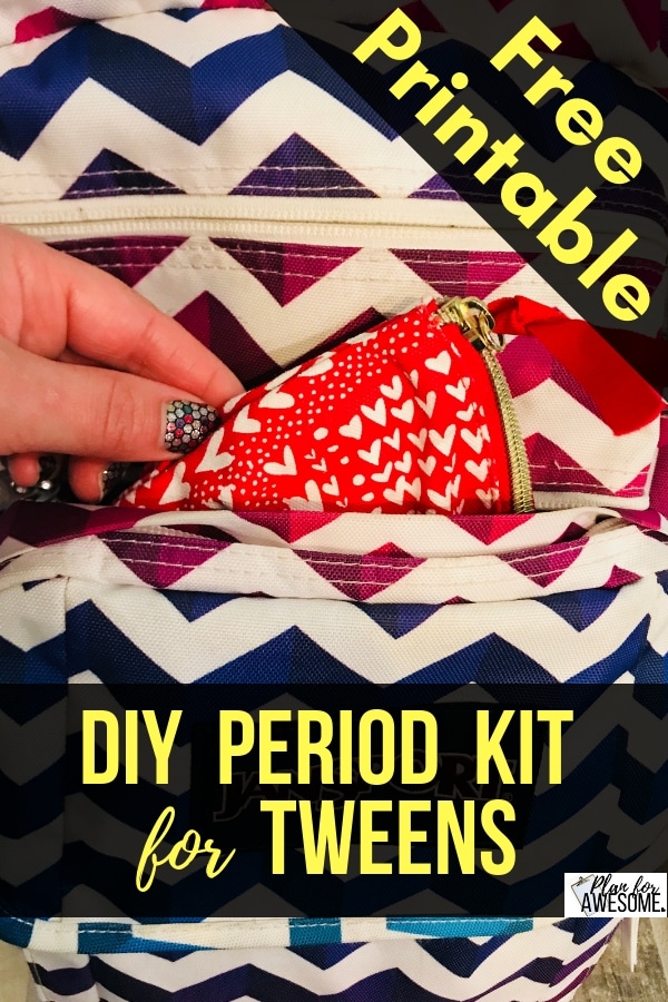 DIY Period Kit for Tweens - FREE PRINTABLE! Great list of items to include in a period kit, and the cute printable to slip inside is PERFECT! PlanForAwesome