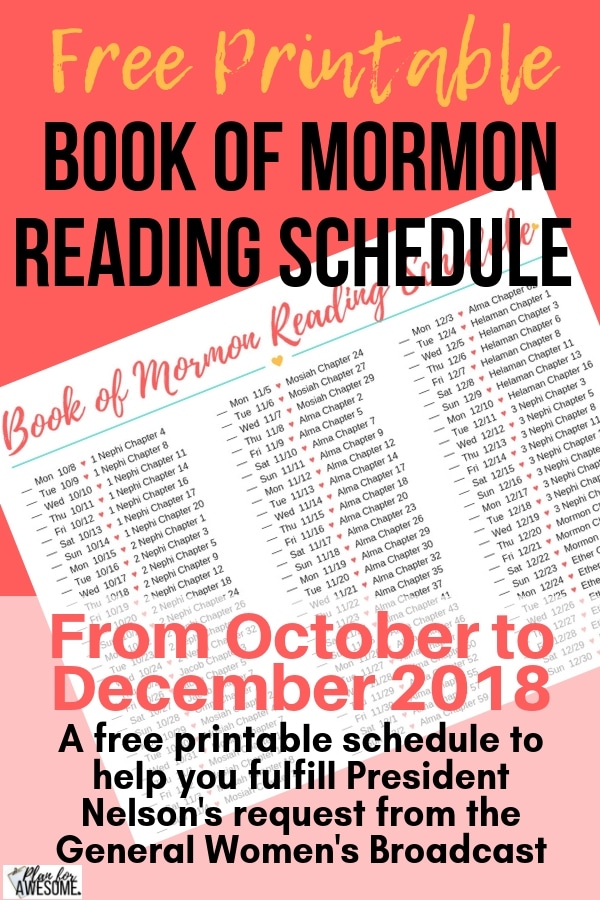 Free Printable Book of Mormon Reading Schedule - to help you fulfill President Nelson's request from the General Women's Broadcast - PlanForAwesome