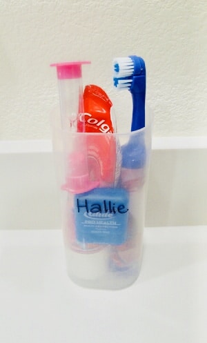 use crystal light containers for toothbrushes when dealing with sick kids.