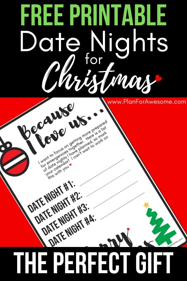 FREE PRINTABLE Date Nights for Christmas - The Perfect Gift!  What an awesome idea for a Christmas gift for your spouse.  PlanForAwesome