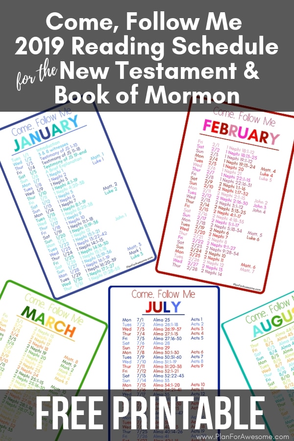 Free Printable Come, Follow Me 2019 Reading Schedule for the New Testament and Book of Mormon - A schedule for the entire year to finish both books of scripture in the year 2019! PlanForAwesome