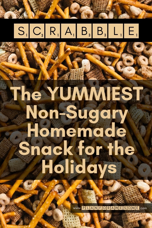 The Yummiest Homemade Non-Sugary Snack for the Holidays - this homemade Chex mix is A-MAZ-ING and SO EASY!!!! Dump all the boxes in, throw in the seasoning, stir it up, and bake. LOVE THIS STUFF! -PlanForAwesome