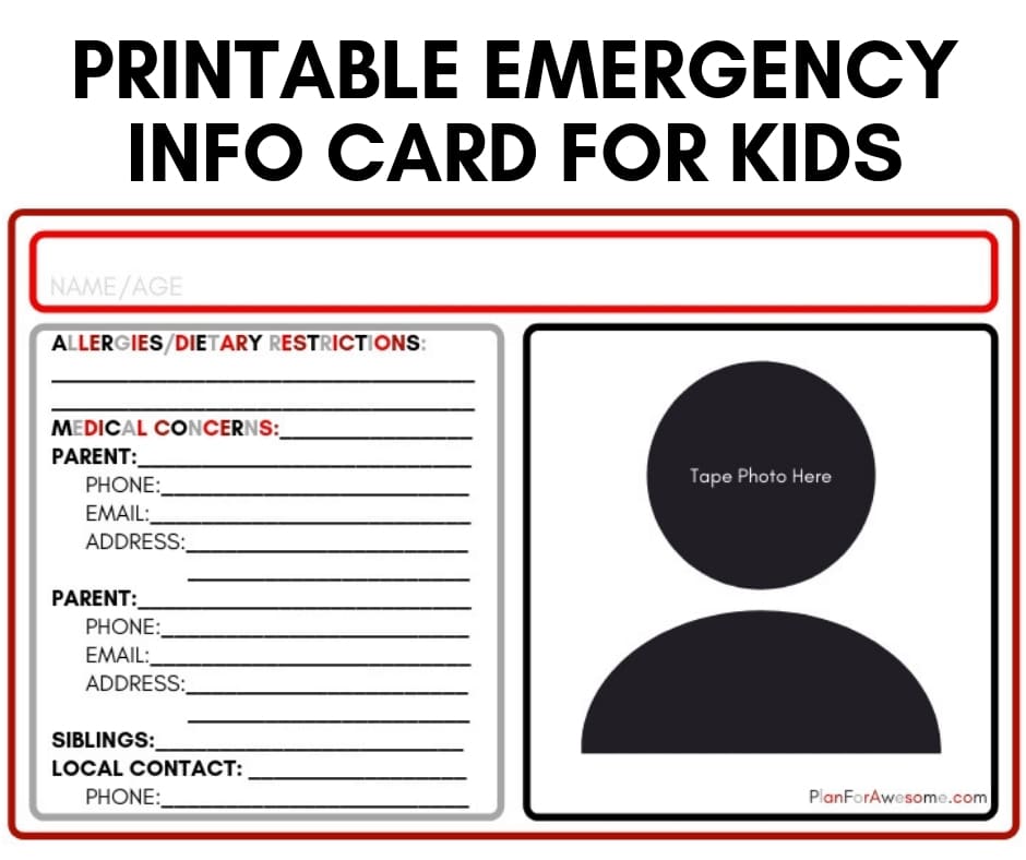 72-Hour Kits for Kids & Babies - Detailed, comprehensive, printable list of things to pack in a 72-hour kit for kids and/or babies. Printable Emergency Information Card to fill out and stick in your child's bag in case you are separated - PlanForAwesome