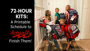 72-Hour Kits: A Printable Schedule to Actually Finish Them! If you are totally overwhelmed by putting together 72-hour emergency kits for your family, this website is gold! It provides a free printable, step-by-step, organized way to start and actually finish your family's 72-hour kits! -PlanForAwesome