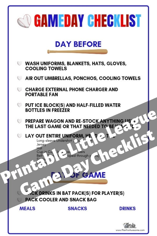 Baseball Mom Help: Printable Little League Game Day Checklist