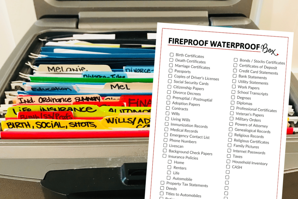 fireproof waterproof file box and checklist