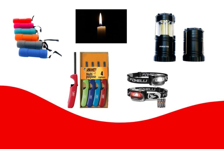 collage of items to use for light during a power outage.