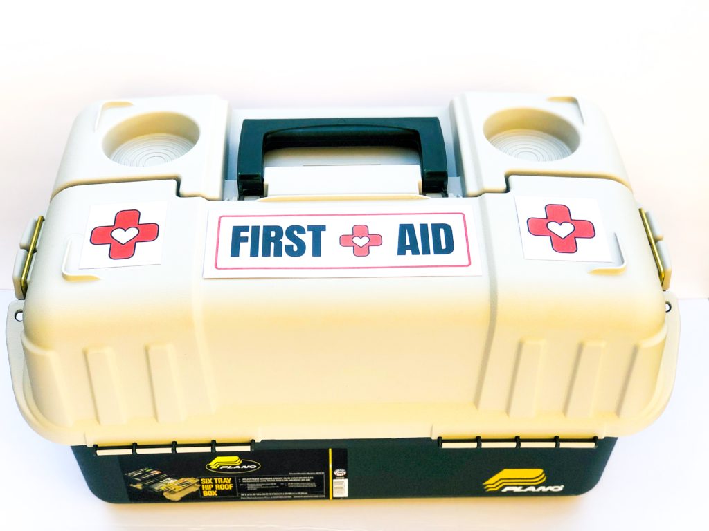 first aid kit tackle box.