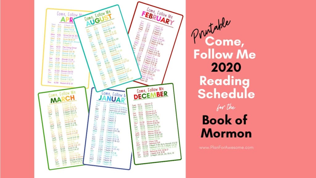 This bright, colorful, and easy to read 2020 "Come, Follow Me" reading schedule for the Book of Mormon is perfect. You can even slip the whole set in your scriptures! #comefollowme2020 #CFMBookofMormon
