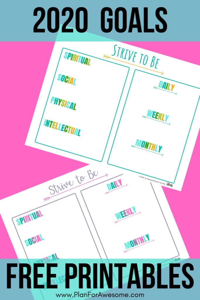 Free Printable 2020 Goals for Strive to Be - absolutely free and functional!  I love these printables - they are just what I was looking for to give my kids a visual daily reminder of their goals for 2020!  #strivetobe #ldsfreeprintable