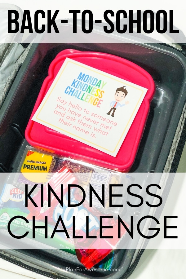 Back-to-School Free Printable Kindness Challenge! This is SO COOL and SO EASY to do the first week of school. The free printables include lunchbox reminders and textable images to remind your kids of that day's kindness task. LOVE THIS!  #kindness #backtoschool