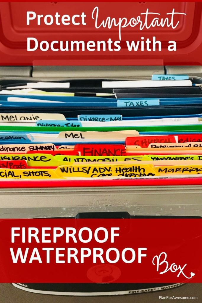 Protect Important Documents With a Fireproof Waterproof Box- Get all the details on why you need one, which documents to include, how to organize, what size, & more!  I love the free printable checklist too! #beprepared #firebox #firetips