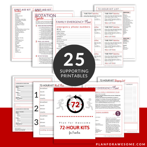 Plan for Awesome 72-Hour Kit Guide - 25 Supporting Printables