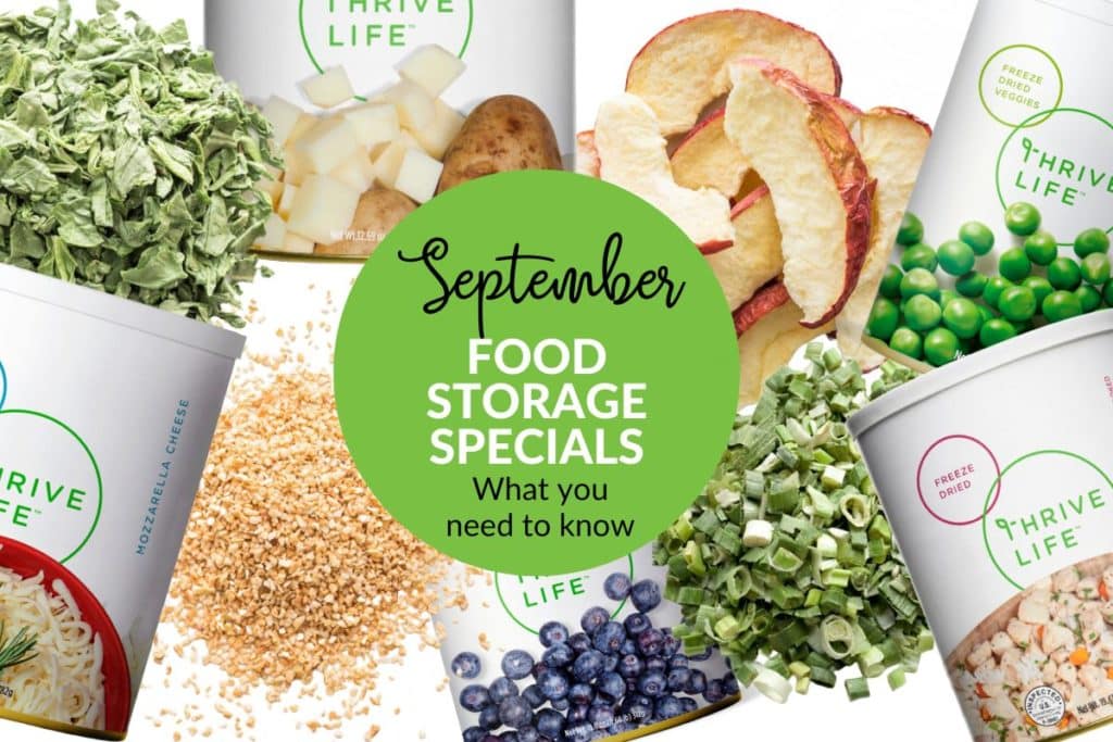 collage of September food storage specials from Thrive Life