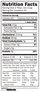 Thrive Life scrambled egg mix nutrition label