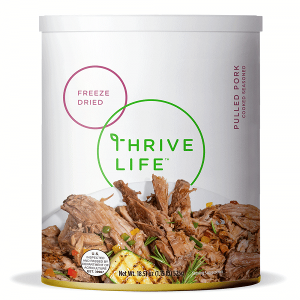 family size can of thrive life pulled pork.