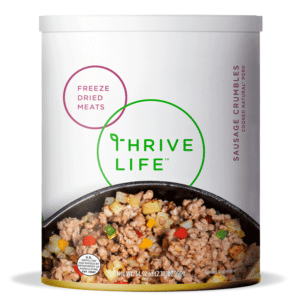 Thrive Life sausage crumbles family can.