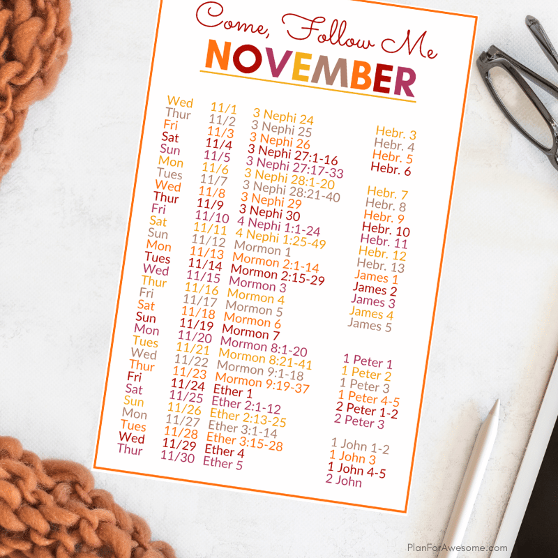 2023 Come Follow Me Printable Daily Reading Schedule - November Page