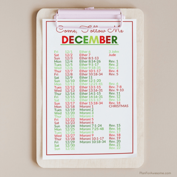 2023 Come Follow Me Printable Daily Reading Schedule - December Page