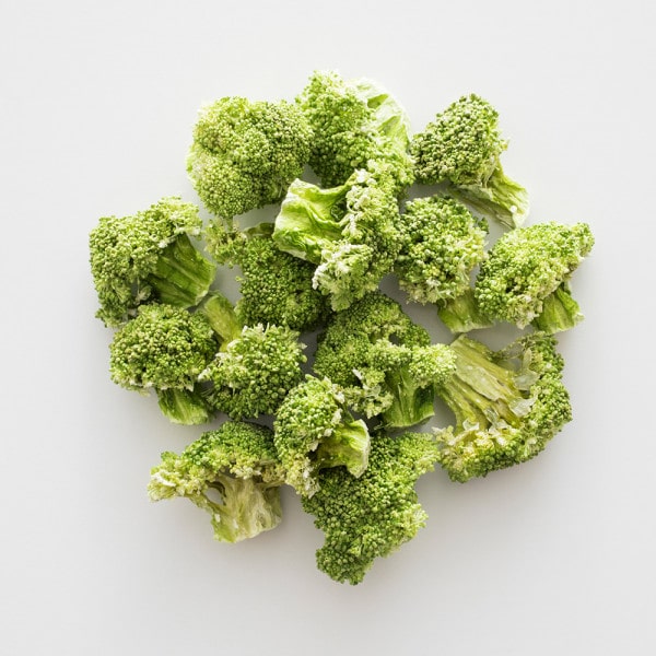 pile of thrive life freeze dried broccoli.