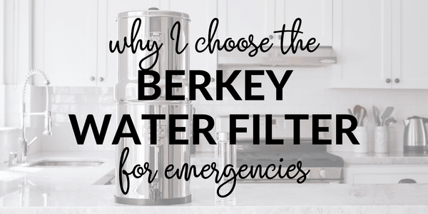 A stainless steel Berkey Water Filter sitting on a counter