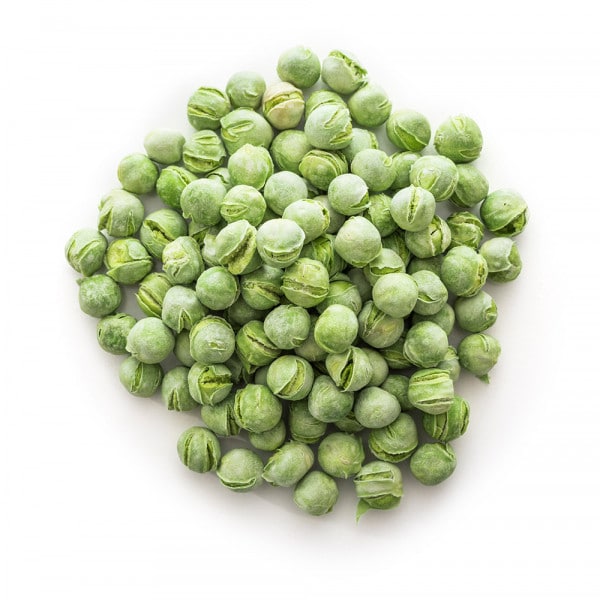 aerial shot of freeze dried peas on white countertop