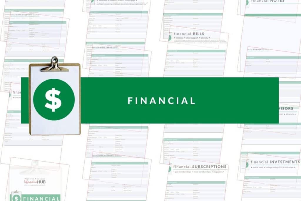 Mockup of all pages of financial section of Information Hub.