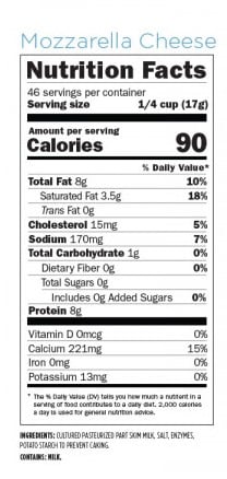 thrive life mozzarella cheese nutrition label