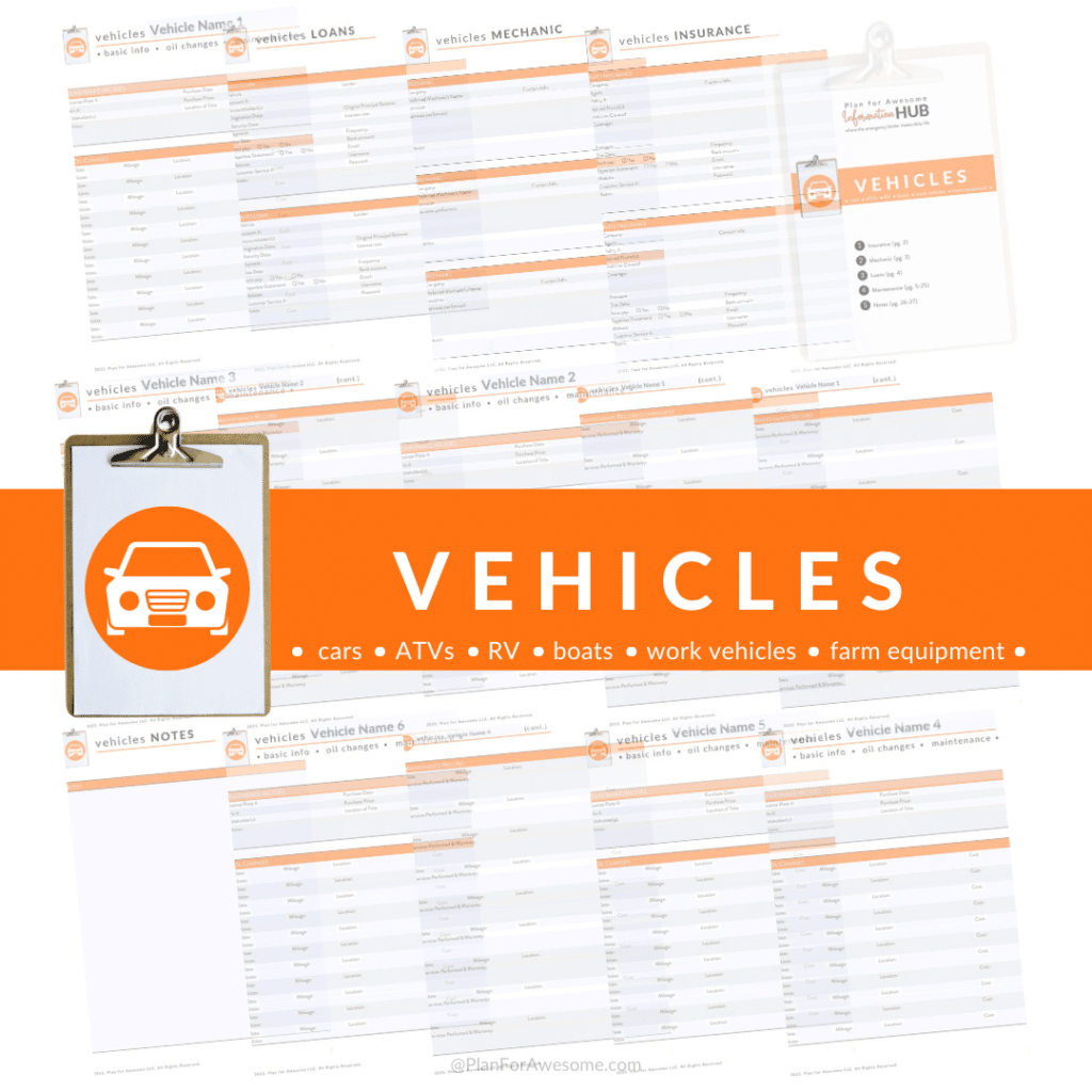all pages included in the vehicle section of info hub