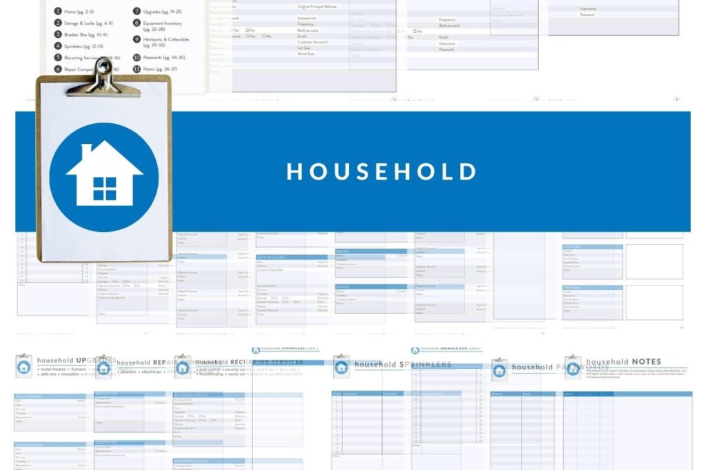 Mockup of all pages from household section of Information Hub.