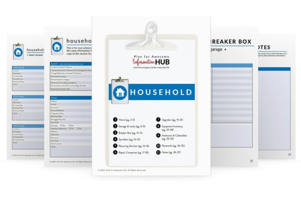 mockup of multiple pages from household section of info hub