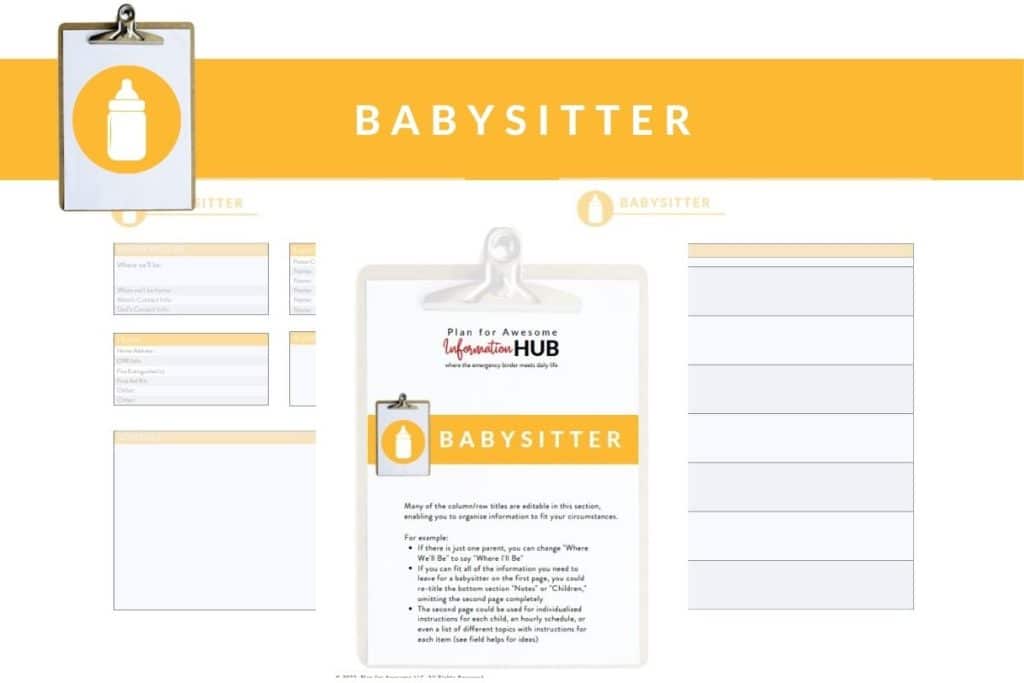 mockup of all pages from babysitter checklist of information hub