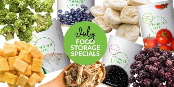 collage of freeze dried foods on sale july 2023 from Thrive Life