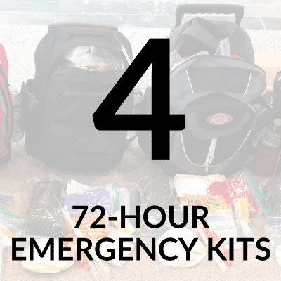Backpacks with title: 72-Hour Emergency Kits
