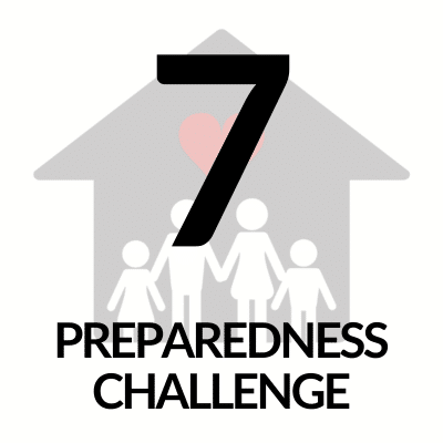 House with a Family in Front, Holding Hands, with title: Emergency Preparedness Challenge for Families