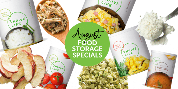 thrive life august food storage specials collage.