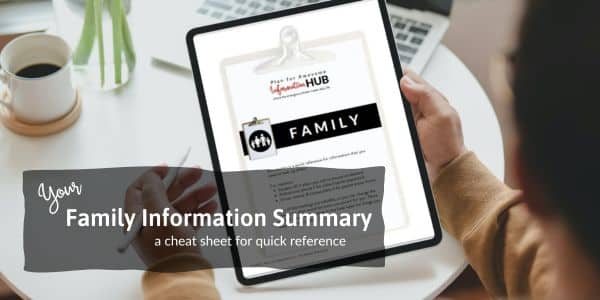 person holding an ipad looking at the intro page of family summary from information hub