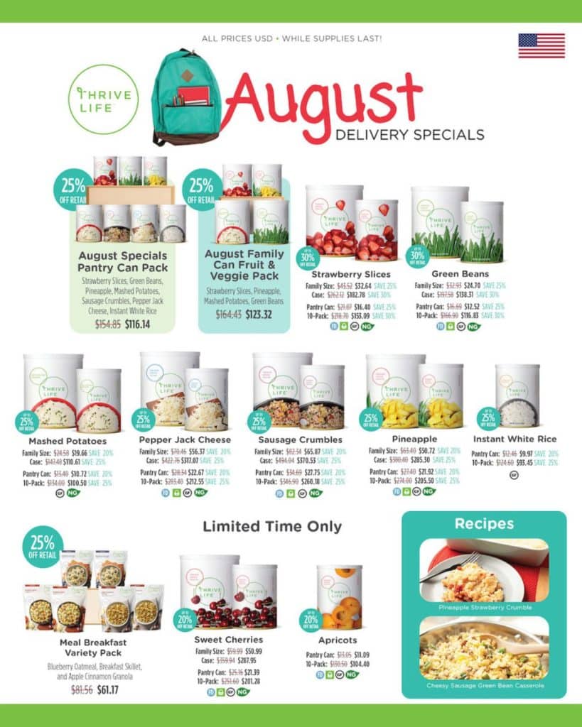 August Thrive Food Storage Specials Flyer