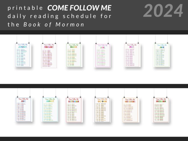 12 month printable come, follow me schedule.