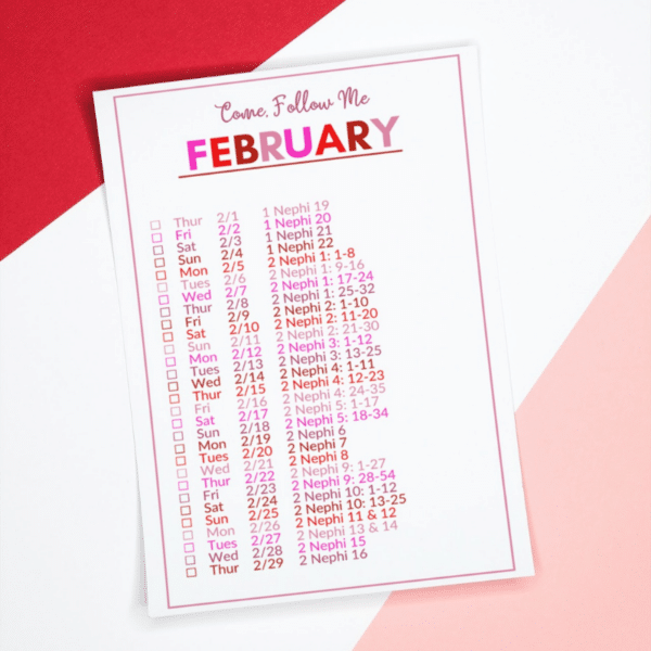 Come Follow Me 2024 Daily Reading Schedule - picture of February's page.