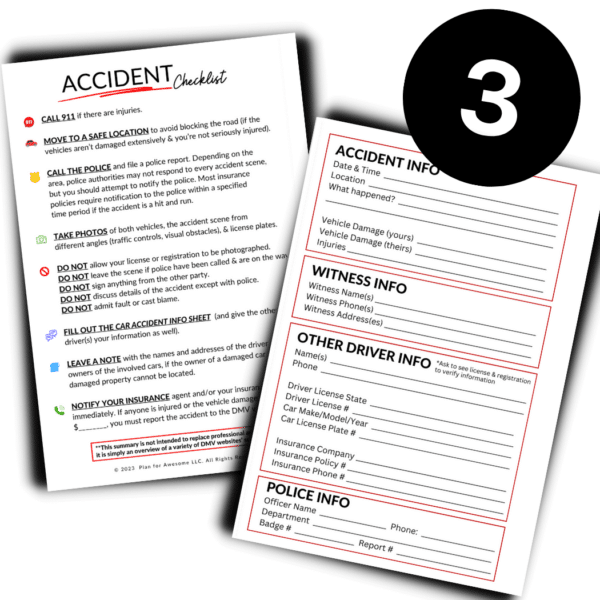 Mockup of Car Accident Checklist Printable