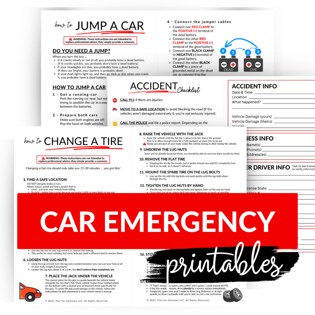 Mockup of Car Emergency Printables
