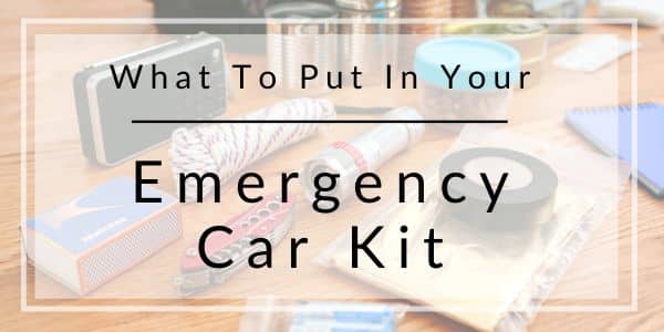 emergency car kit items spread out on table.