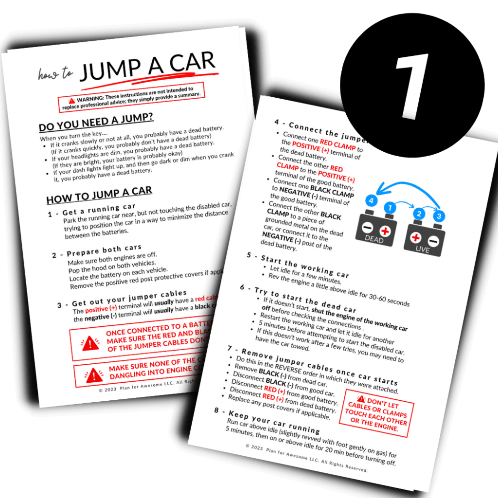 Mockup of How to Jump a Car Instructions