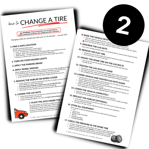 Mockup of How to Change a Flat Tire Printable Instructions