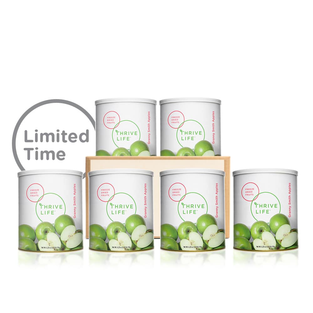 6 #10 cans of thrive life granny smith apples.