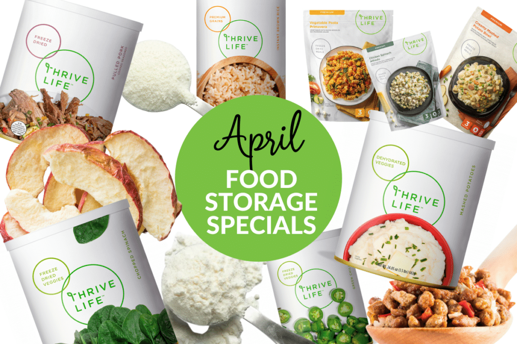 collage of all the freeze dried foods that are part of the 2024 April Thrive Life specials.