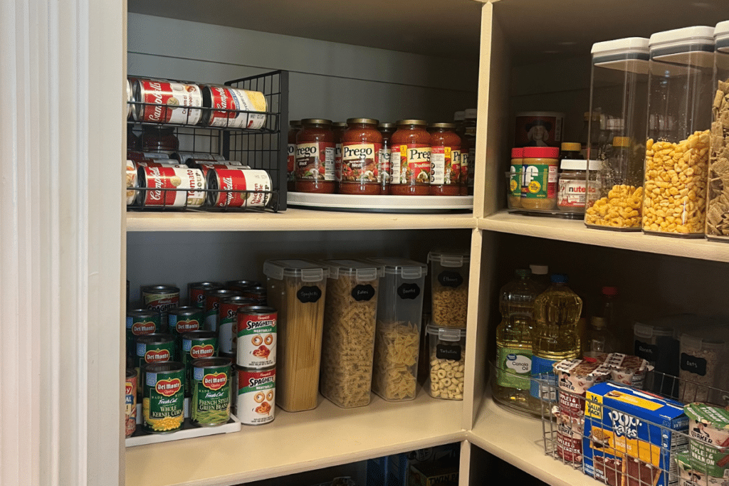 pantry full of organized long term food storage.