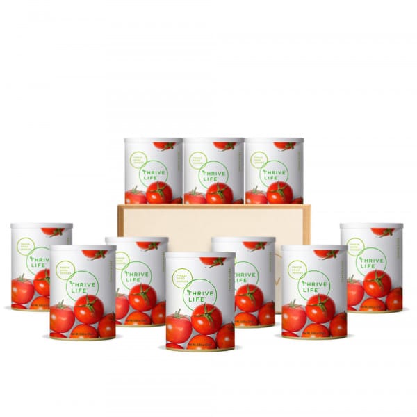 10 pantry cans of thrive life tomato dices.